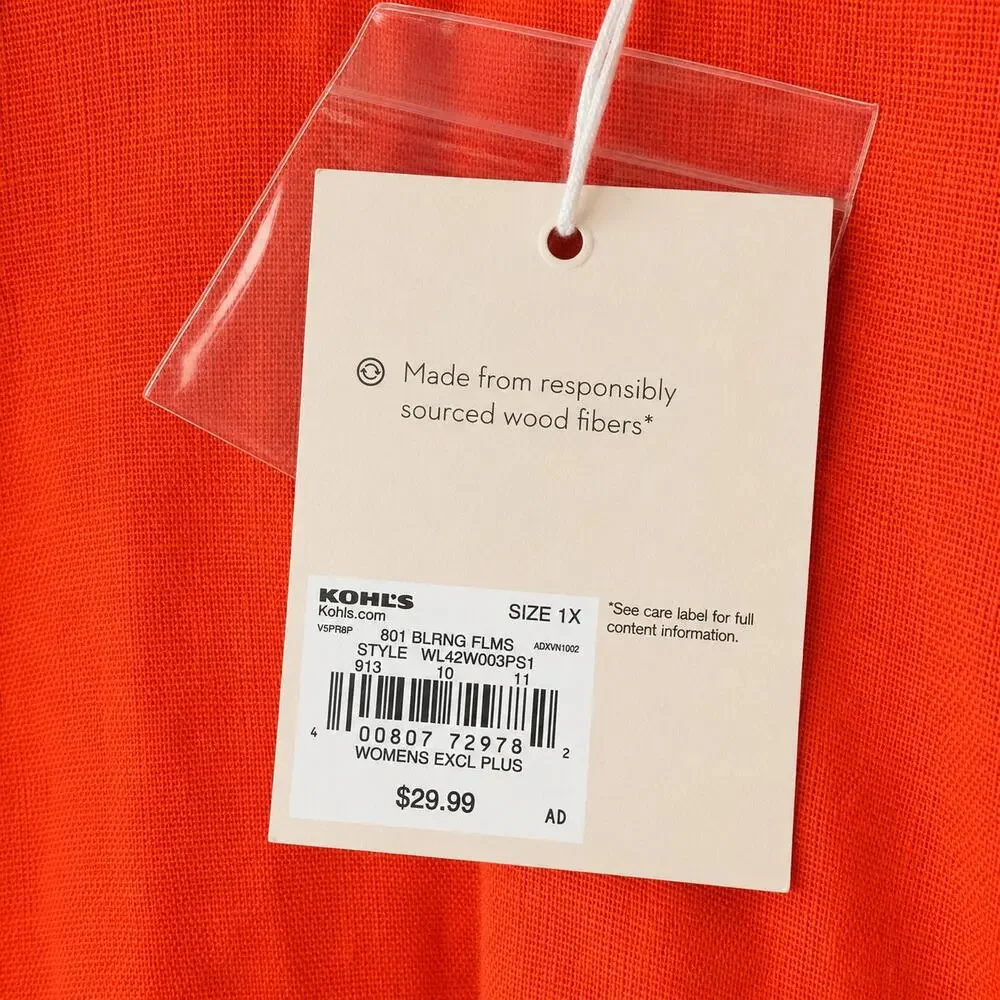 NWT LC Lauren Conrad Linen Blend Tank Top Red Orange Square Neck Button Back 1X